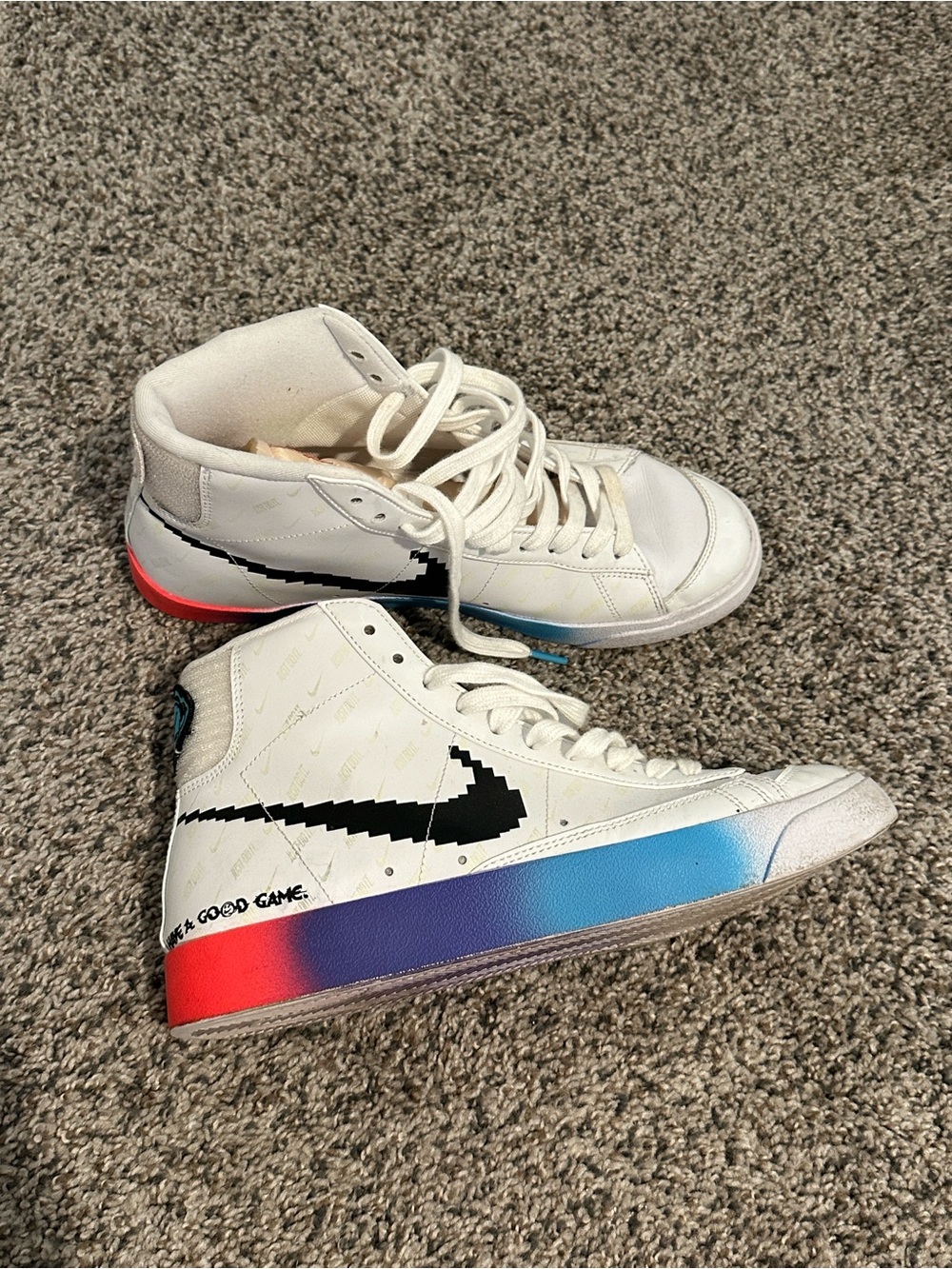 Nike mens White High-Top Sneakers with Rainbow Gradient Accent 10
